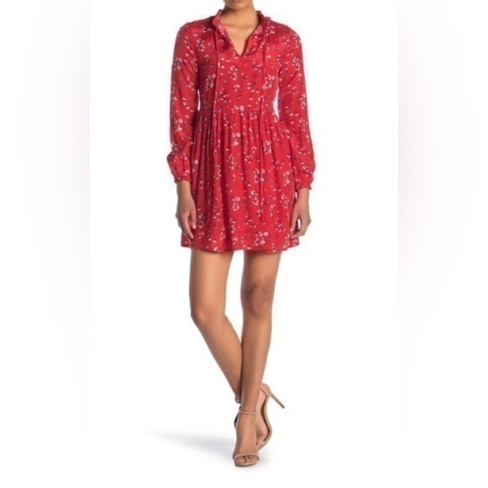 MELLODAY Floral Print Long Sleeve  Swing Dress tie front flowing nwt small